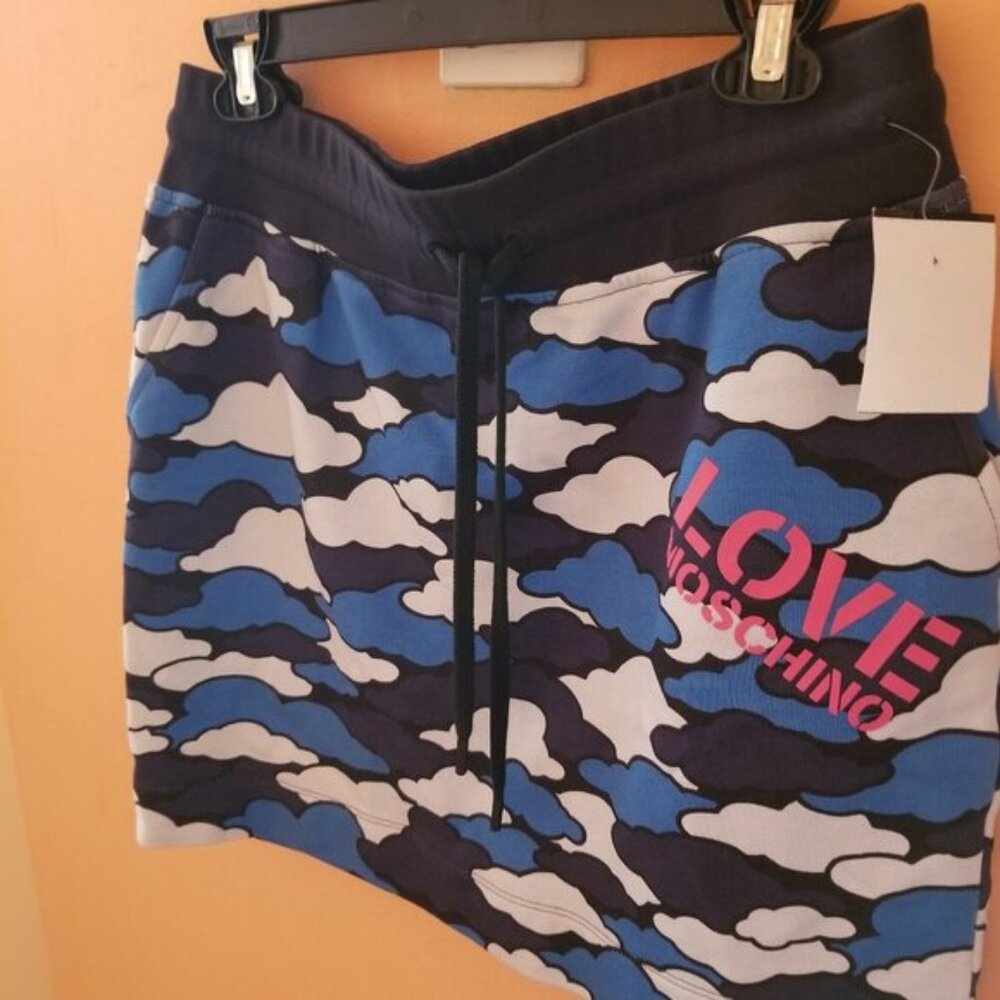 Love Moschino Blue Cloud Print Drawstring Skirt